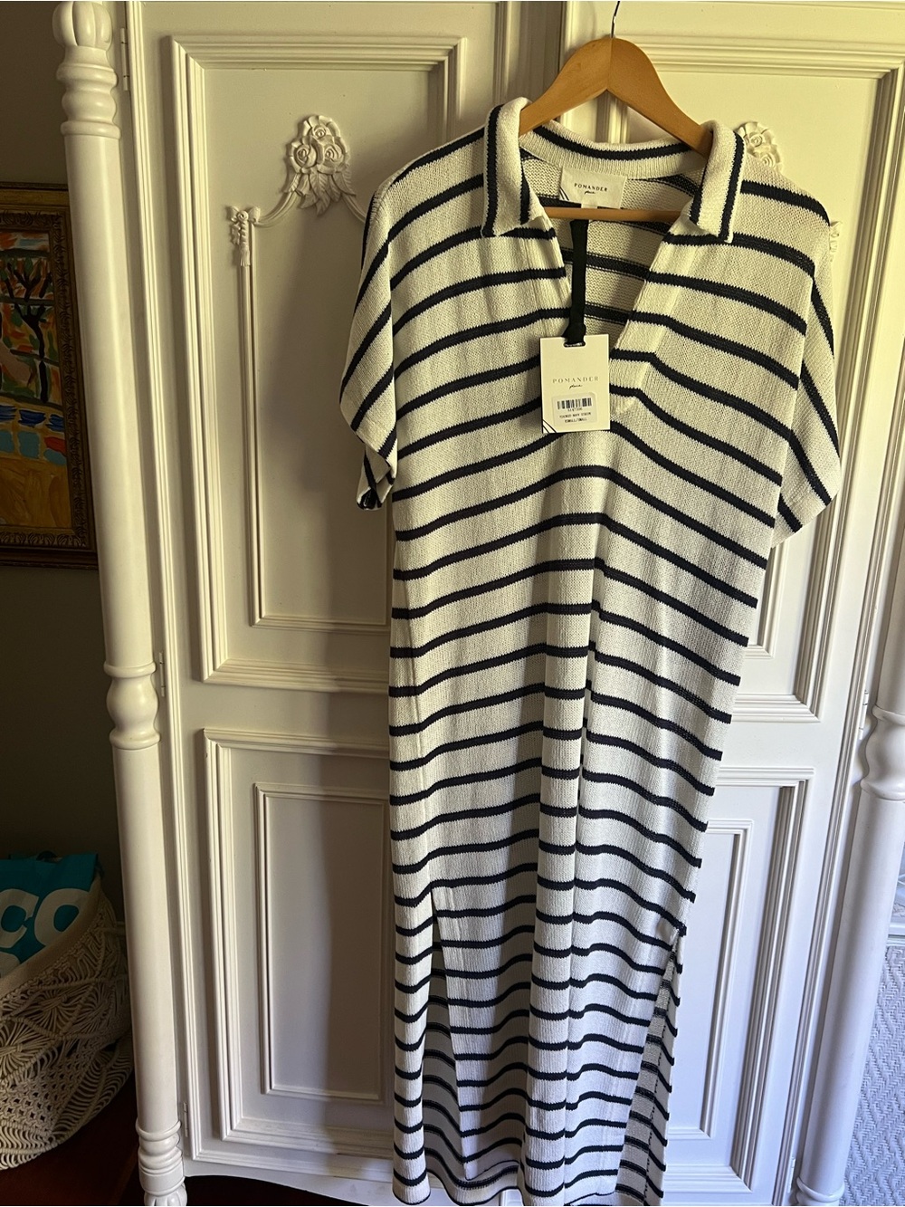 Tuckernuck NWT Pomander Place Navy White Striped Polo Maxi Sweater Dress SZ XS/S